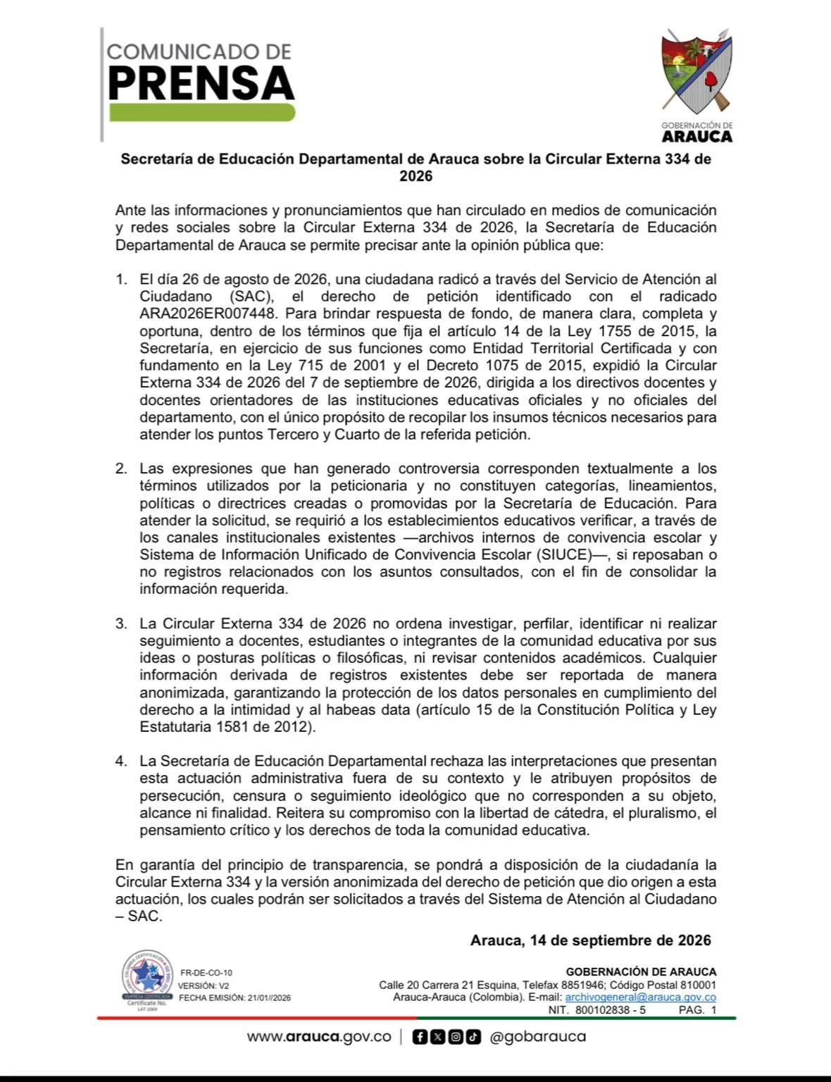 Circular Externa 334 de 2026