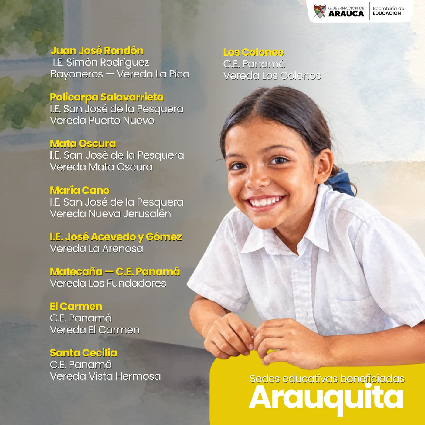 obras escolares rurales en Arauca